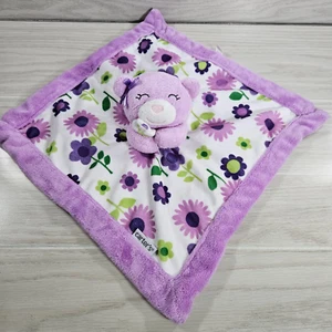 Carters Purple Bear Lovey Green Floral Flowers Security Blanket Baby 13" Square - Picture 1 of 5
