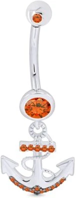Citrine Anchor Dock Belly Button Navel Ring 14K White Gold Plated - Image 1 of 4
