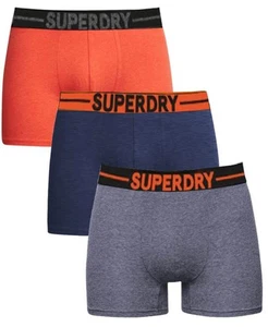 Superdry Mens Boxers 3 Pack Underwear Dark Indigo/Orange Multi - Picture 1 of 7