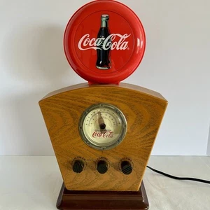 Vintage Coca-Cola AM/FM Radio Wood Cabinet Light-Up Dial and Sign - Works - Picture 1 of 13