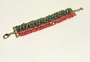 Pulsera Victoria's Secret Hilo de Eslabones Distintiva Oro Rosa Verde Negro Firmada - Imagen 1 de 5