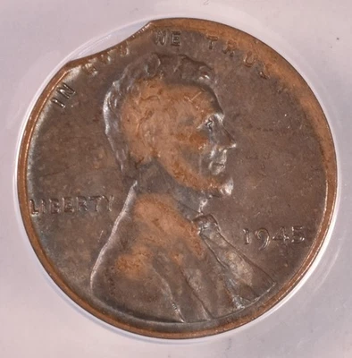 1945 Lincoln Wheat Penny Cent - ANACS MS60 Details - Curved Clip 3.03g - Image 1 of 3