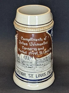 antiker Julius Wehmueller Salon, St Louis Mo Bierkrug German Made  - Bild 1 von 11