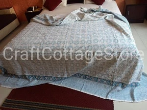 Sun Print Cotton Kantha Hand Block Handmade Bedspread Throw Blanket King Size - Picture 1 of 19
