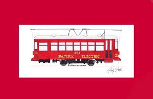 Pacific Electric Railway Trolley #331 11"x17" Matted Print Andy Fletcher signed - Picture 1 of 1