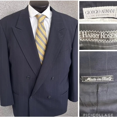 Blazer Giorgio Armani Le COLLEZIONI Doble Pecho Azul Marino Rayas Lana 44R Italia Foto 1 de 4