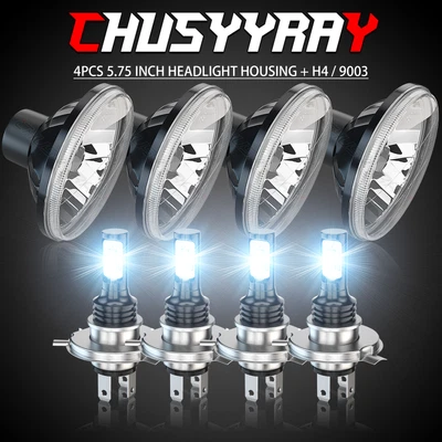 4X 5.75" 5-3/4" H4 LED Headlights Hi-Lo Beam for 1958-1979 Lincoln Continental - Image 1 of 4