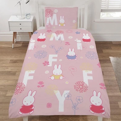 Juego de funda nórdica y funda de almohada individual floral Miffy ropa de cama reversible para niños Foto 1 de 3