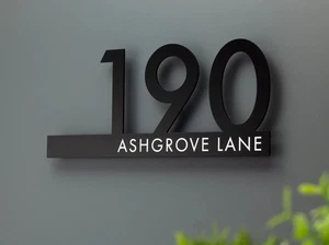 CUSTOM HOUSE SIGN NUMBER STREET SIGN BLACK WHITE ACRYLIC ADDRESS DOOR WALL - Bild 1 von 3