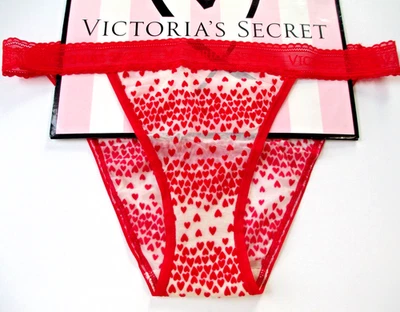 VICTORIA'S SECRET Malla Tanga Tanga Tanga Bikini Panty VS Rojo Terciopelo Corazones M MEDIANO Foto 1 de 4