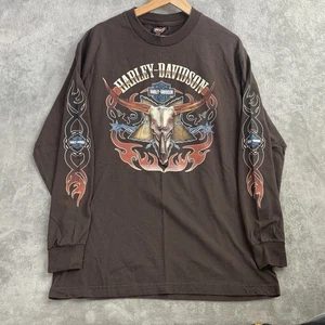 Vintage Harley Davidson Shirt Mens Large Long Sleeve Brown Tribal Longhorn 2007 - Picture 1 of 9