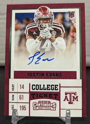 JUSTIN EVANS 2017 Contenders Draft Picks Auto College Ticket TEXAS A&M AGGIES - Image 1 of 2