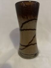 Vintage Chocolate Milk Tan & Brown Hand Blown Swirl Art Glass Vase 6.25” x 2.75"