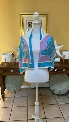 Vintage Authentic Miss Dior 1970’s Floral 100% Silk Blue & Purple Scarf  - Image 1 of 4