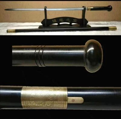 Hand Forged Chinese Kung Fu Wushu Sword Damascus Steel Blade Ebony Handle Sheath - Image 1 of 4