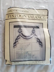 De Colección Country Calico Festón Cenefa Floral Azul Blanco 72”x30” Hecho en EE. UU. - Imagen 1 de 5