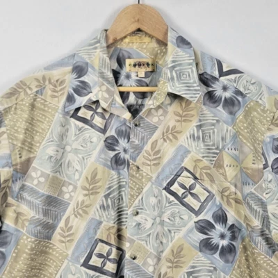 Campia MODA Hawaiian Shirt Men's XL Short Sleeve Button Tan Blue 100% Cotton - Image 1 of 4