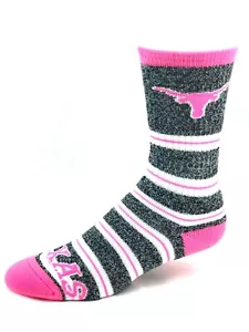 Texas Longhorns Gray Marbled Pink Melange Stripe Deuce Crew Socks - Picture 1 of 2