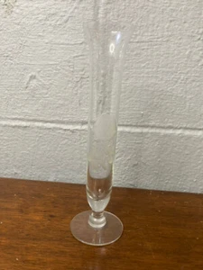 Vintage 8.25” Floral Etched Clear Glass Pedestal Footed Bud Vase - Picture 1 of 8