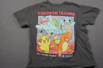 Pokemon Shirt Youth L Trainer Kanto Pikachu Charmander Squirtle Gray - Image 1 of 3