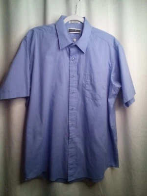 John Weitz 男式纽扣衬衫 16 1/2 短袖口袋蓝色 — 第 1/4 张图片