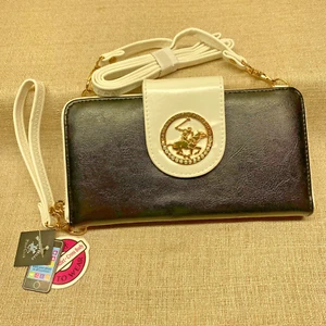 Beverly Hills Polo Club CROSSBODY WRISTLET WALLET Black & White Zip Wrist Organ. - Picture 1 of 15