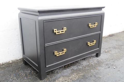 Century Hollywood Regency Painted Black Large Nightstand Bedside Table 4680 Cover