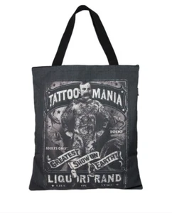 Borsa tote in tela marca liquore tatuaggio mania tatuato uomo serpenti punk rockabilly - Foto 1 di 1