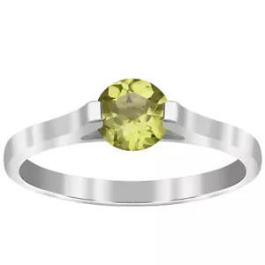 4MM Round Peridot Gemstone 925 Sterling Silver Solitaire Women Wedding Ring - Picture 1 of 9