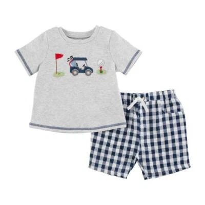 Mud Pie Golf Applique Navy Plaid Short Set  4T-5T - Image 1 of 3