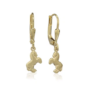 Ohrhänger Pferd 14 Karat 585 Gelb Gold matt 8x6mm Pferdchen Brisur Ohrringe - Bild 1 von 1