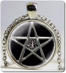Pentagramma Cabochon Argento Collana Wiccan Strega Rimorchio Albero Vita Schwa - Foto 1 di 1