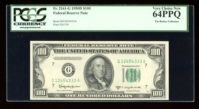 DBR 1950-D $100 FRN Chicago Fr. 2161-G PCGS 64 PPQ Serial G12454333A - Image 1 of 2