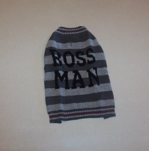 Suéter ligero para perro ""Boss Man"" de punto gris y negro a rayas XX-Pequeño - Imagen 1 de 3