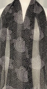 100% Mulberry Silk Scarf Georgette Chiffon Polka Tulips Black & White 65x190cm - Bild 1 von 3