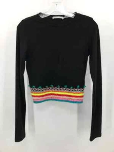 Pre-Owned Alice + Olivia Black Size Small Cropped Long Sleeve Blouse - Picture 1 of 3