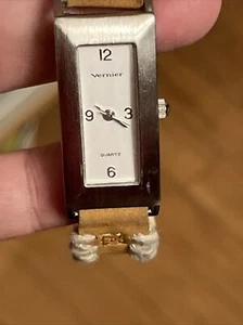 Vernier ladies watch stainless white dial fancy band new battery rectangular - Picture 1 of 11