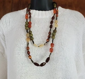 vintage premiere designs long multi beaded brown green orange necklace - Picture 1 of 19