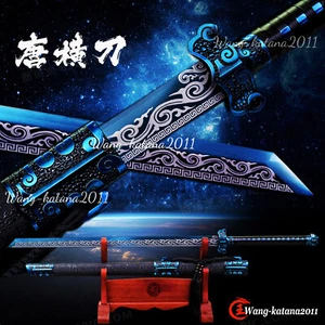 Blaues scharfes funktionelles Ninja Schwert japanisches Katana 1095 Stahl gerades Breitschwert - Bild 1 von 19