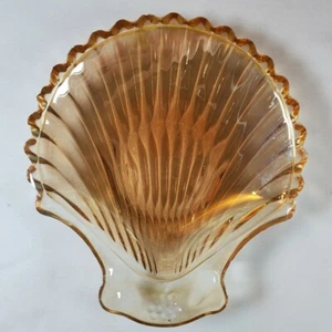 Vintage Iridescent Rose Marigold Carnival Glass Clam Scallop Shell Shaped Dish - Picture 1 of 8