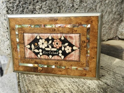 KARLSBAD Sprudelstein KASSETTE Schmuck SCHATULLE Perlmutt Intarsien Marketerie - Bild 1 von 4