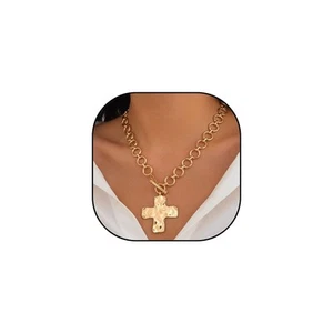 Grobe Kreuz Halskette für Damen Gold Grob Kreuz Anhänger Halskette Lagenlook Herz - Bild 1 von 7