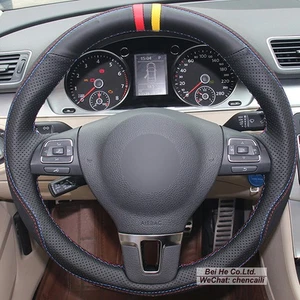 Genuine Leather Suede Steering Wheel Cover for Volkswagen Tiguan Touran Magotan - Picture 1 of 10