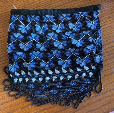 семена стеклянная бусина винтажный старинный ручной работы клатч сумочка клевер синий черный - Изображение 1 из 4