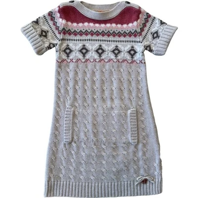 Mayoral Kids Girls Fair Isle Knit Sweater Dress Pockets Bow Detail Size 5 - Image 1 of 4