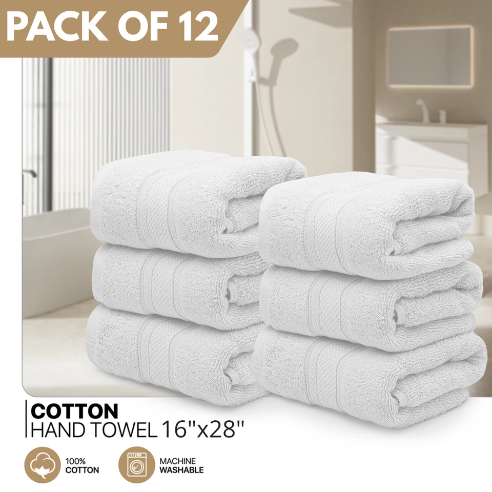 Салонные полотенца 100% хлопок упаковка из 12 белых спа-полотенец 16x28 дюймов. - Изображение 1 из 4