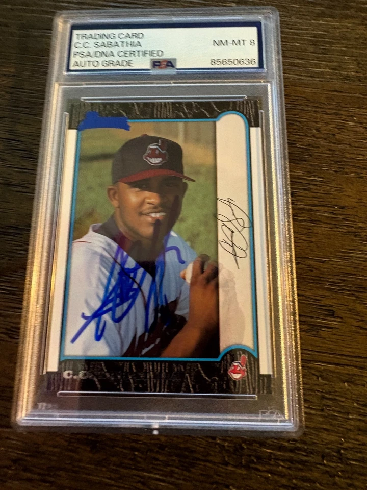 C.C. CC Sabathia Indians Bowman Rookie signed autographed baseball card PSA 8 - Image 1 of 1