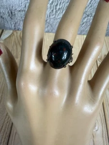 VTG 925 Sterling Silver Green Bloodstone Prong High Setting Ring Size 5.5 - Picture 1 of 9