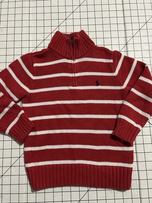 Polo Ralph Lauren Boy's Red Stripe Quarter Zip Sweater Size 6 EUC - Image 1 of 4