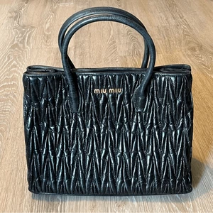 Miu Miu Black Iconic Matelasse Quilted Structured Dual Rolled Handbag Bag Tote - Picture 1 of 16